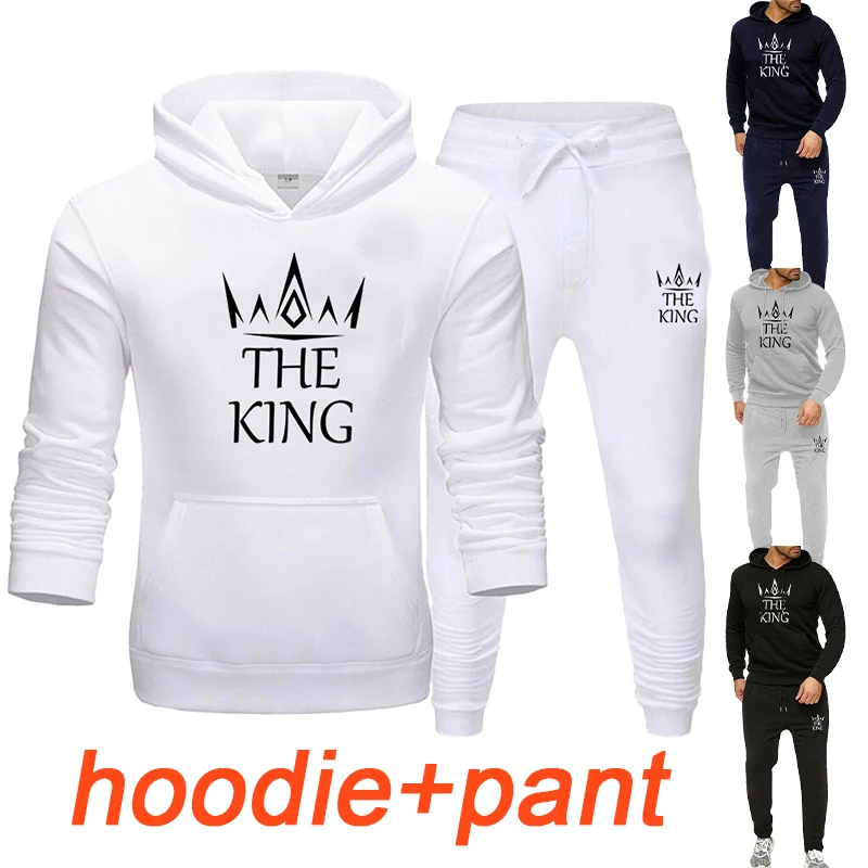 New Men's Hoodie Sweatwear Two Piece Hip Hop Solid Print Men's Sweatwear Men's Set+Pants Plus Size