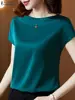 Luxury - Chic Satin Short Sleeve Tunic Top