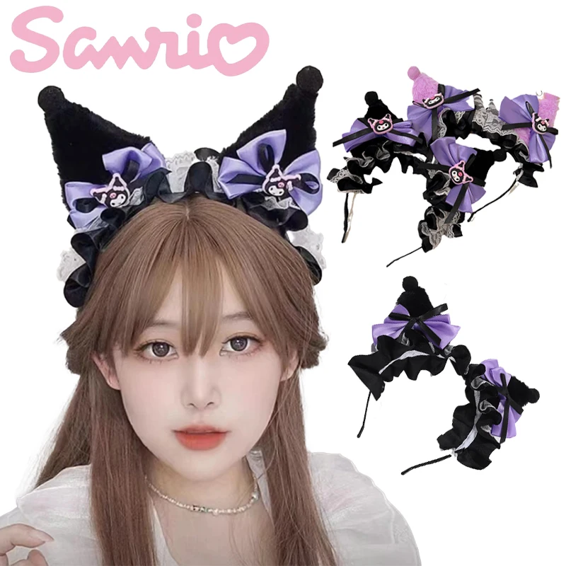 

Kawaii Sanrio Kuromi Mother Kids Headband Anime Bow Tie Plush Hair Bows Hairpin Halloween Cosplay Hair Accessories Girl Gift