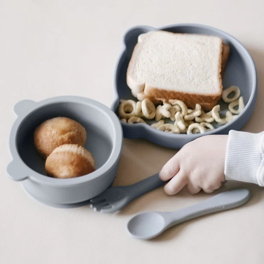 Baby Silicone Children's Tableware BPA Free Infant Waterproof Suction Cup Bowl Portable Solid Color Feeding Food Tray