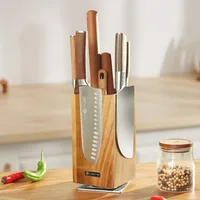 Magnetic Acacia Wood Knife Holder Rotating Anti-mold Storage Rack Modern Kitchen Tool Organizer with Space-saving Design 1