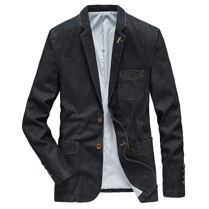 Men's Denim Blazers Oversized Outerwear Solid Business Casual Suit Jacket Men Clothing Leisure Blazer 4XL