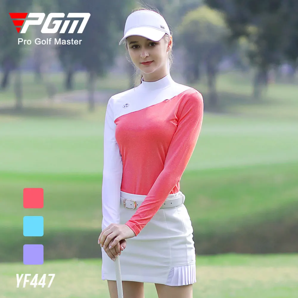 

PGM Women Golf T Shirts Spring Autumn Warm Long-sleeved Sports Jersey Moisture-wicking Jersey with Stand-up Collar