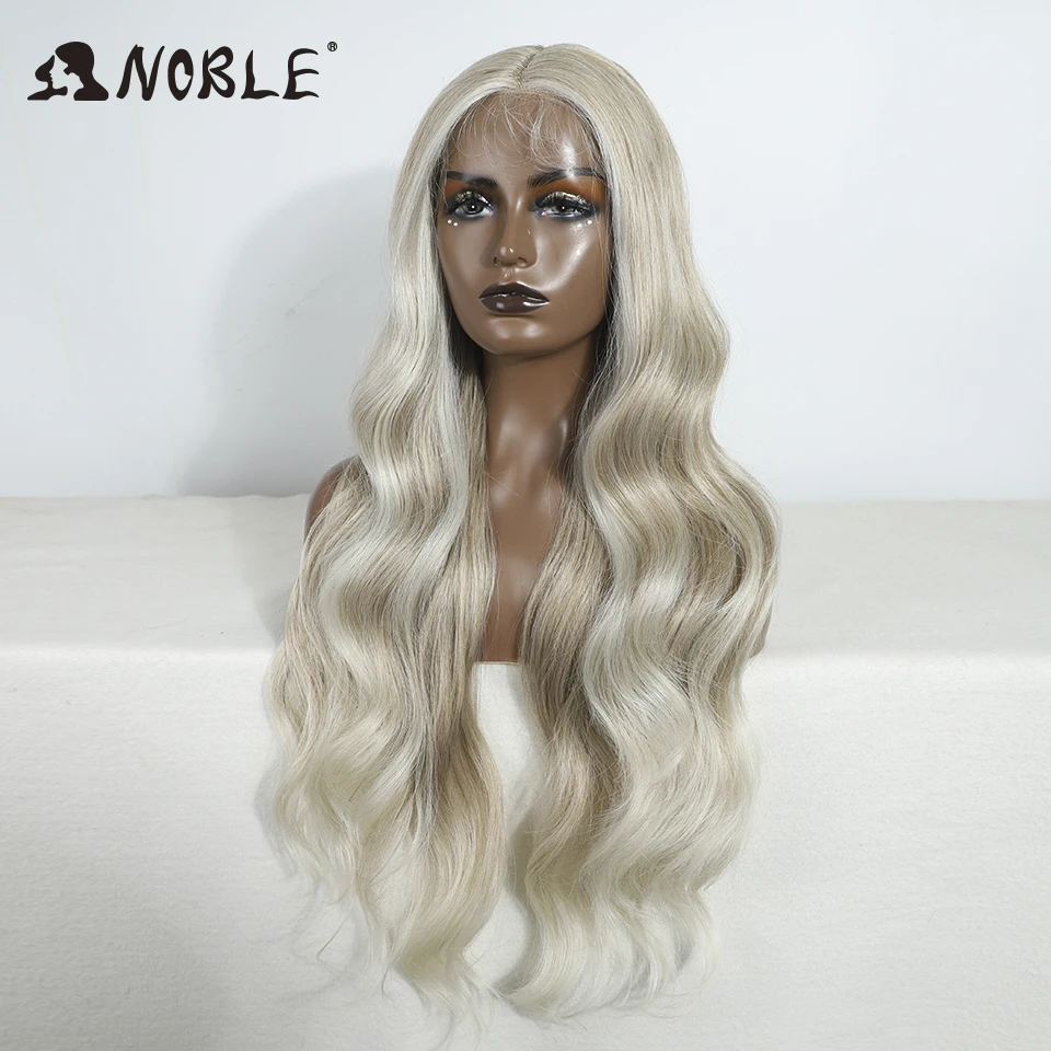 Noble Synthetic Lace Front Wig Long Wavy 30" Body Wavy Long Part Lace Wig For Women Lace Front Wig Ombre Blonde Cosplay Wig