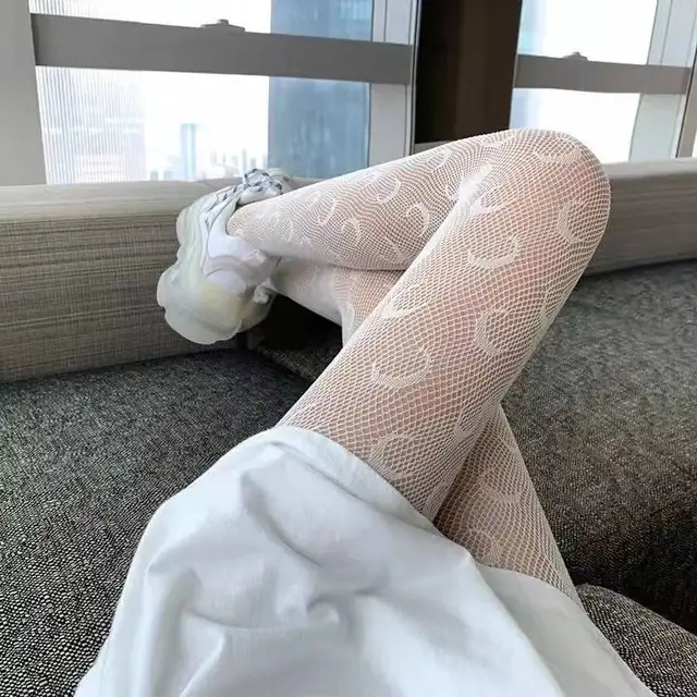 Sexy Gothic Tights Pantyhose Women Fashion Punk Style Hole Fishnet Stockings Anime Lolita Thigh High Stocking Hollow Out Hosiery White  b