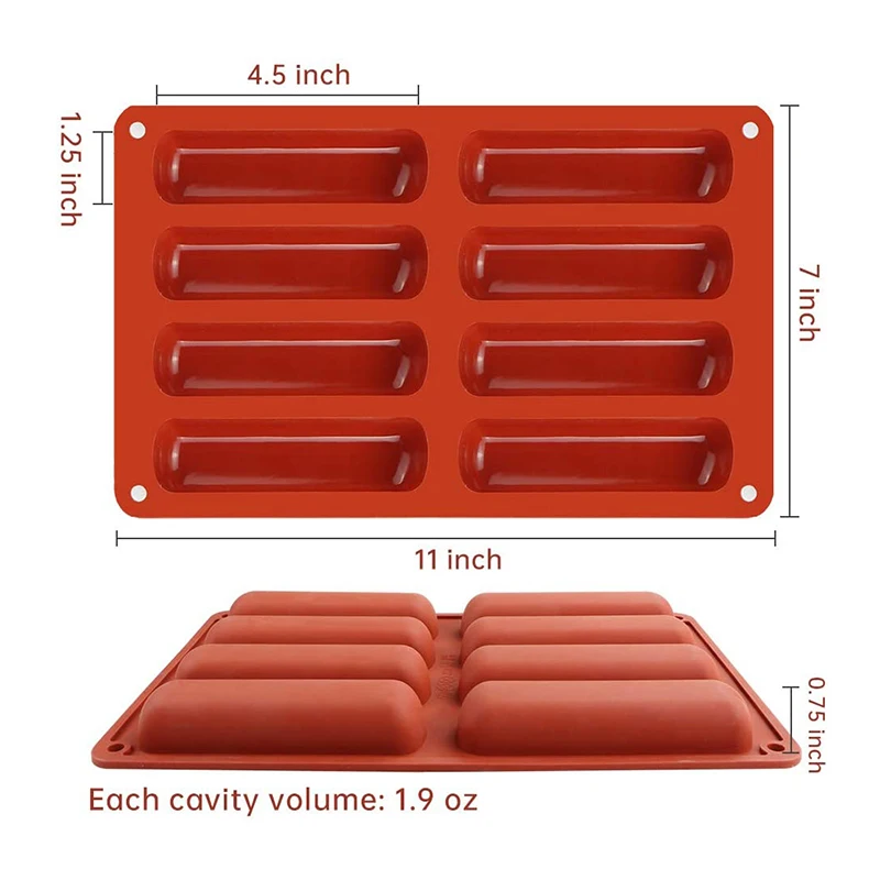 8 Cavity Twinkie Silicone Mold Cake Pan Eclair Puff Baking Mold Nonstick Cereal Energy Bar Maker Chocolate Truffles Butter Mould