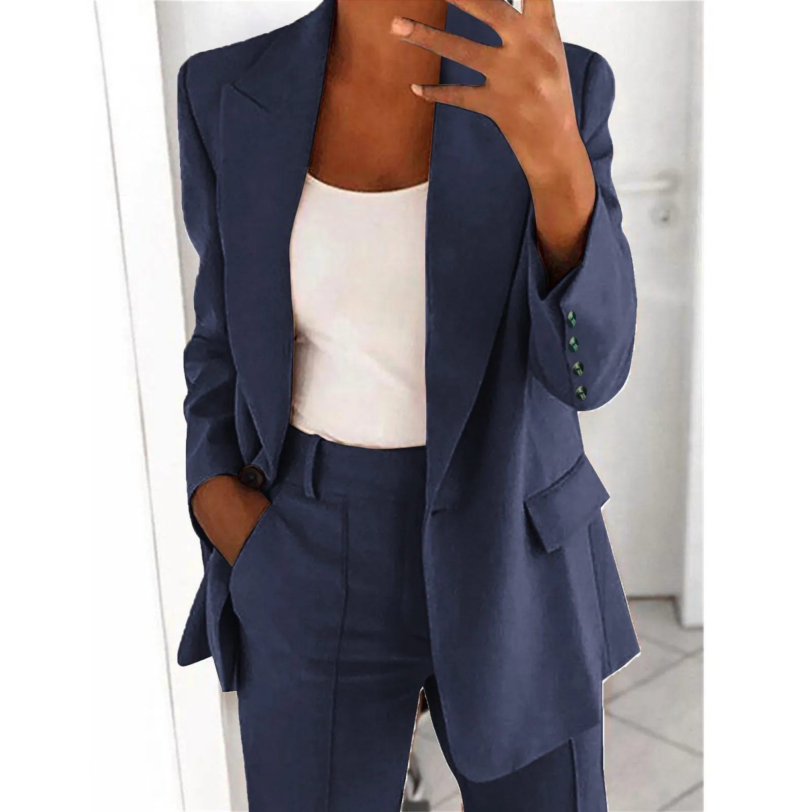 2023 Women Blazer Formal Slim Blazers Lady Office Work Suit Pockets Jackets Coat Female Elegant Blazer Transition Jackets Femme