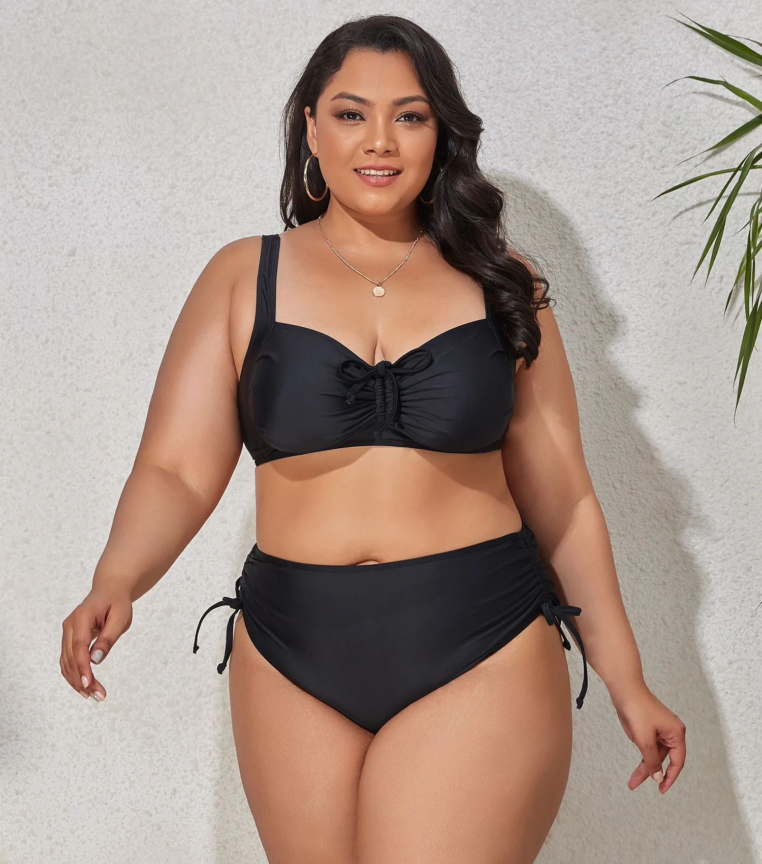 

Large Size Mid-Waist Bikini Sets Swimsuit Women Sexy Lace Up Two Pieces Swimwear Woman 2023 4XL Plus Size Beach Bathing Suits