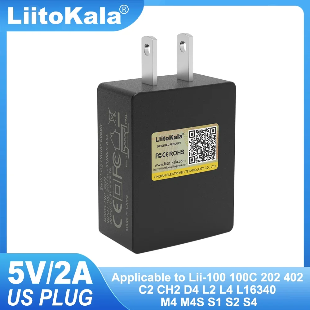 LiitoKala USB 휴대용 플러그, LII-S2 S4, CH, C2, Lii100, Lii202, Lii402 충전기, 범용 EU, US, UK 플러그, 5V 2A