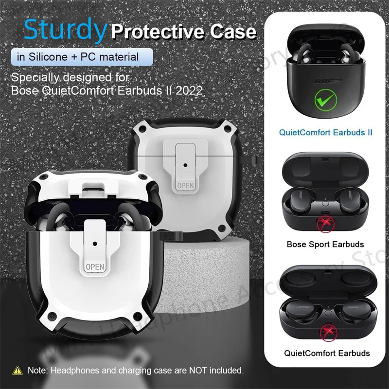 Nuovo Per Bose Quietcomfort Earbuds Ii Con Blocco Di Sicurezza Custodia Protettiva Antiurto Per Bose Quietcomfort Ii Con Portachiavi/Cordino