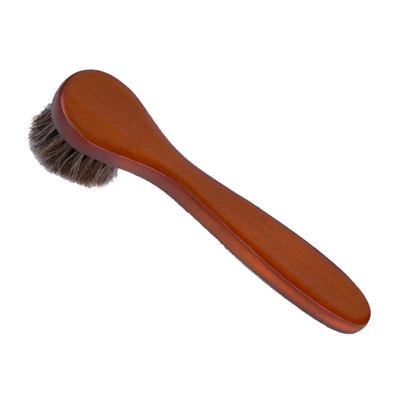 Small Round Head Horsehair Brush with Handle Multi-Functional Face and Hat Brush Soft Bristle No Shedding Leather Shoe Brush 4