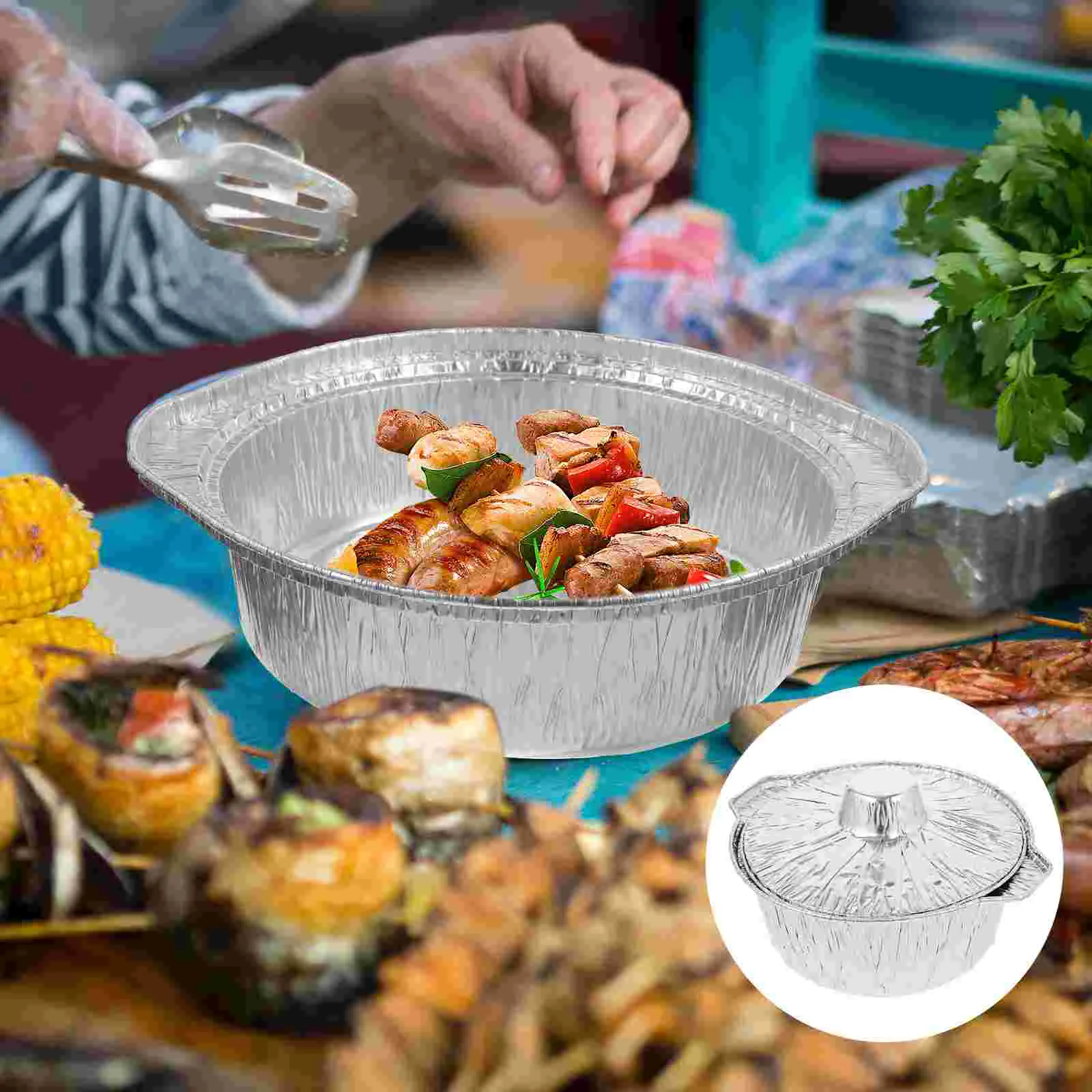 6 Pcs Tinfoil Cup Barbecue Aluminum Pot with Lid Thick Food Air Fryer Airfryer Small Covered Baking Saucepans