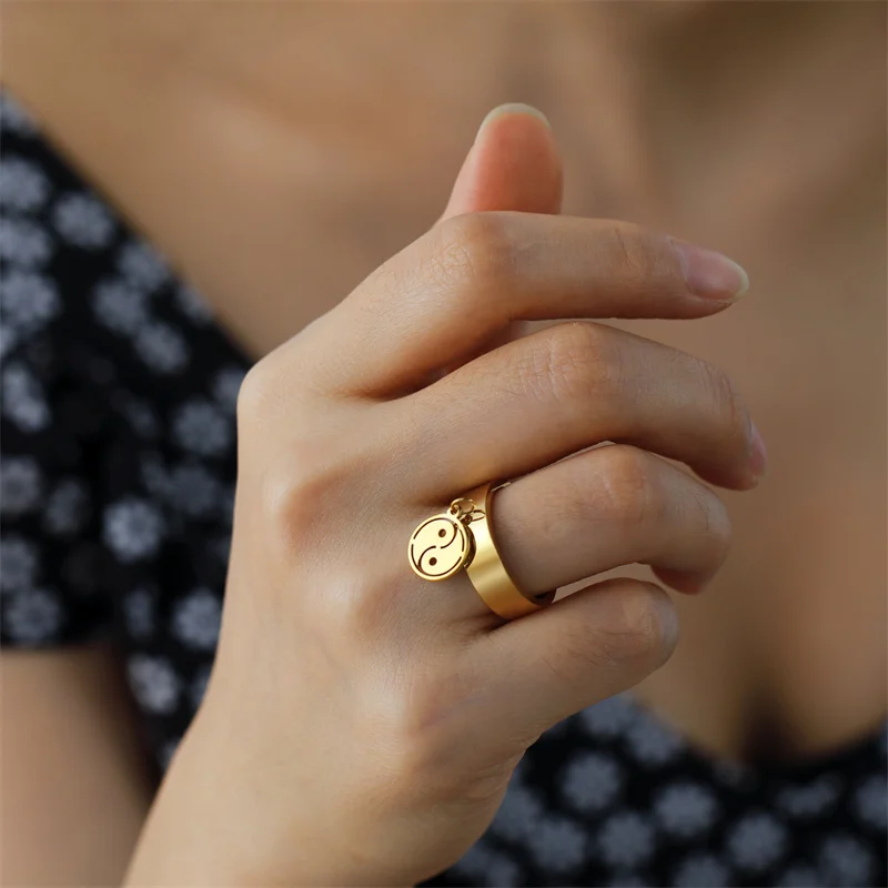 Edelstahl Mond Stern Ringe für Frauen Mädchen Punk Blume Anhänger frauen Ring Paar Schmuck 2023 Trend Hochzeit Party Geschenke – Detail 36