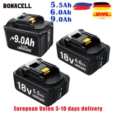 Batterie de remplacement, Li-ion, 18 V, 5.5 ah, Rechargeable, pour Makita, remplacement pour outils électriques LXT, pour modèles BL1860, 1850, BL1830, 18 v, 9 A, 6000mAh