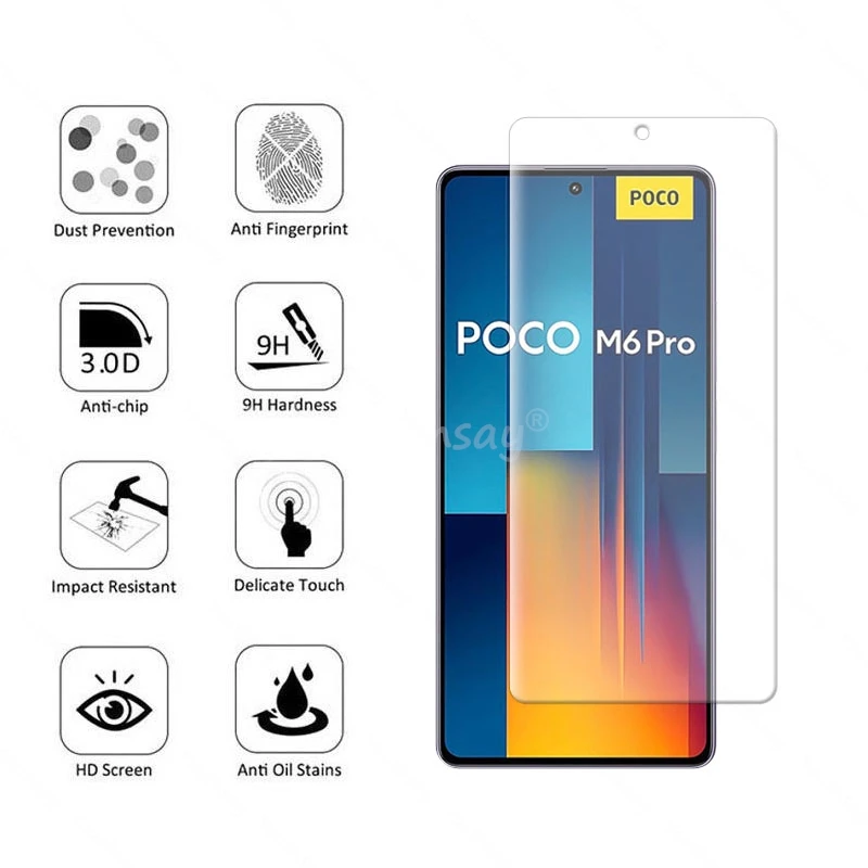 Für xiaomi poco m6 pro glas für poco m6 pro gehärtetes glas displayschutz flim 9d kamera schutz flim für poco m6 pro glas