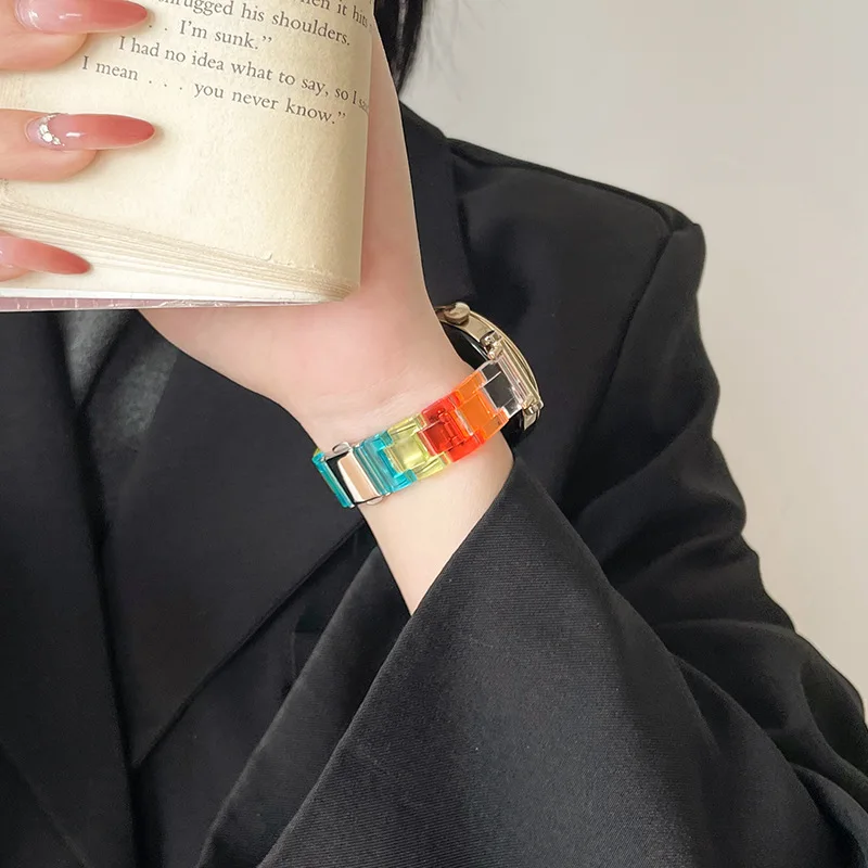 Rainbow Resin Watch Strap - Clear Strap Bracelet Accessory in 18mm, 20mm, and 22mm