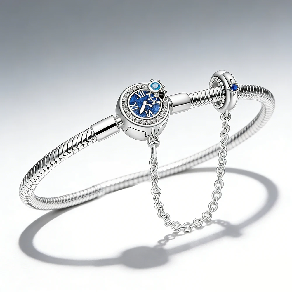 Fmrose 925 Sterling Silber Haustier-Katzenpfoten, blaues Ozean-Schlangenketten-Armband, passend für Charm-DIY-Schmuck, Geschenk für Frauen, romantisch, 17–20 cm – Detail 8