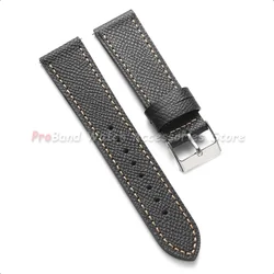 Premium Calfskin Leather Watch Strap - Blue Grey Cowhide Wristband Bracelet for Men and Women, Available in Multiple Sizes (Black)