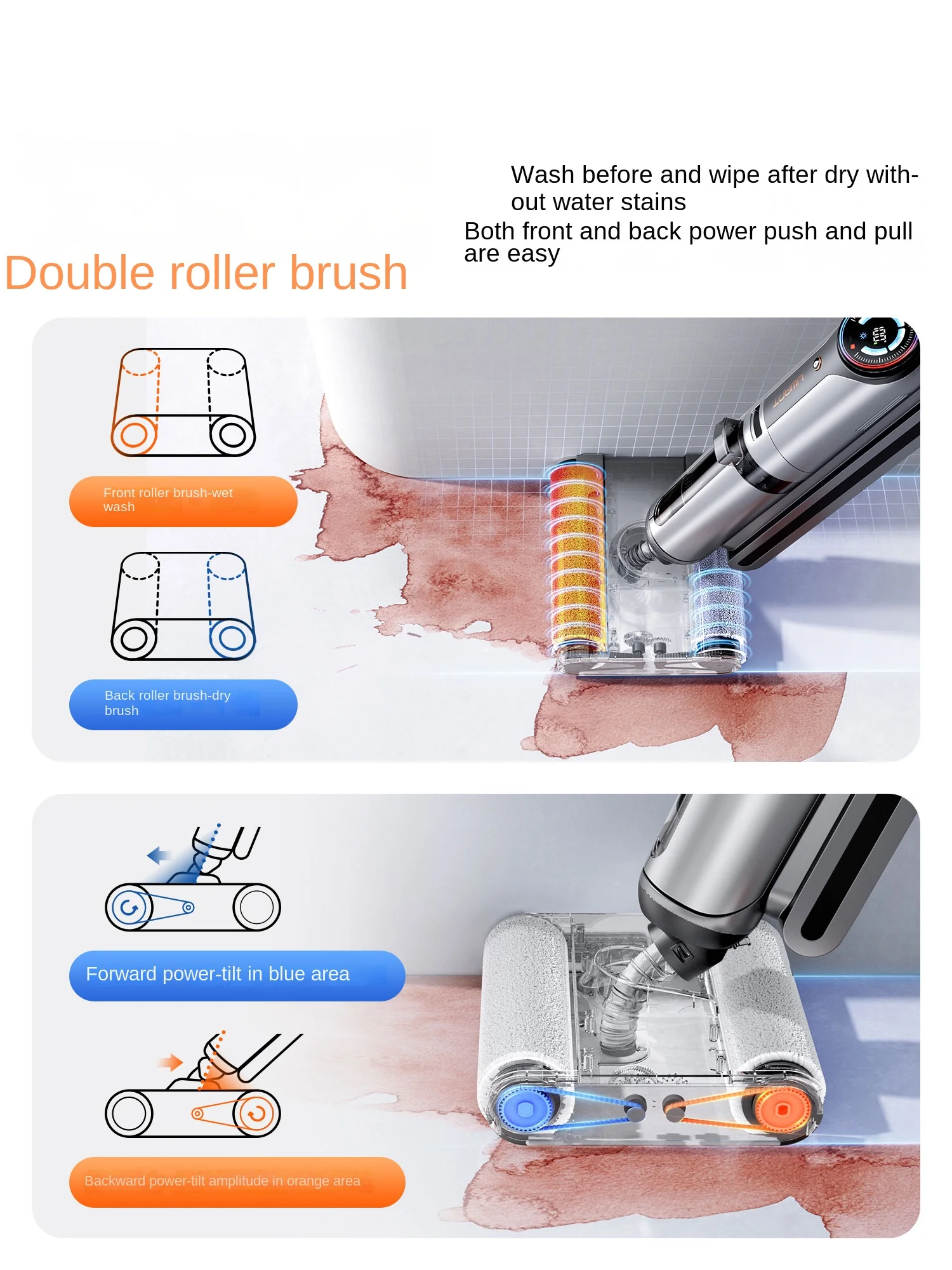 UWANT X200 double roller brush hot water floor washer Welt washing drag suction drying household appliances 4