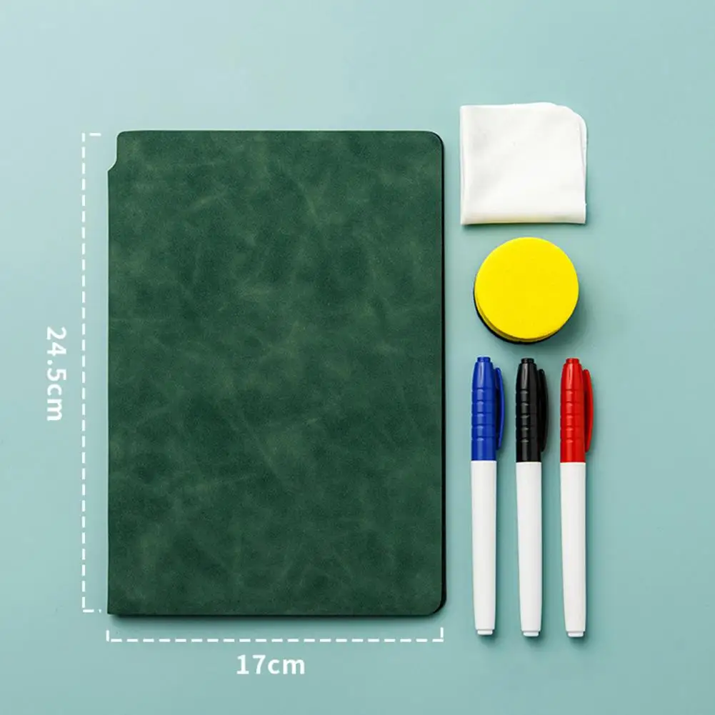 1 Set A5 Notepad Writing Board with Marker Whiteboard Notebook Double Side Reusable Faux Leather Shell Students Office Supplies