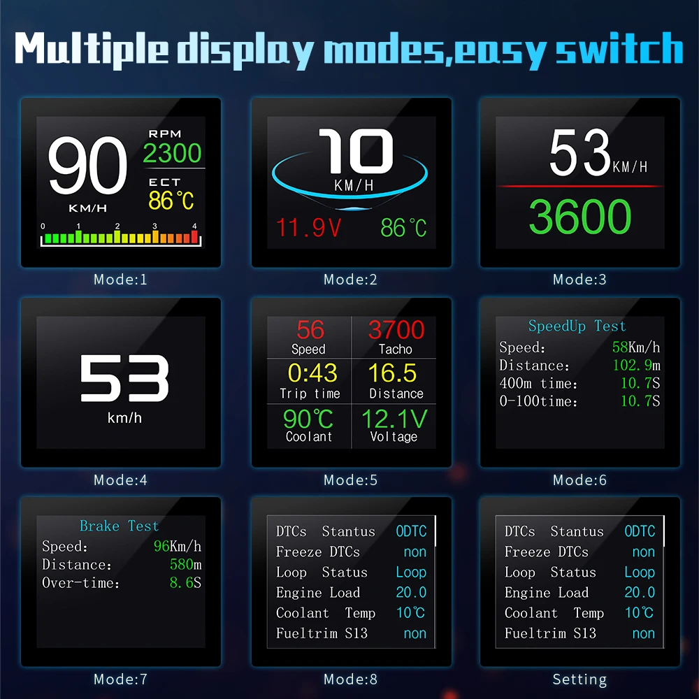 

MH P10 OBD2 HUD Car Head-up Display TFT LCD Digital Speedometer Auto On-board Computer With Fuel Consumption Water Temperature