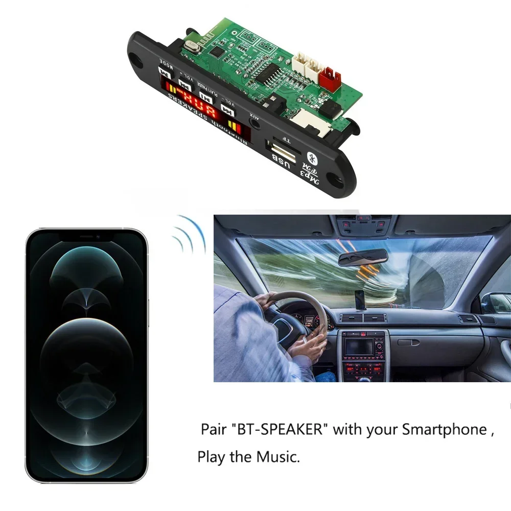 50W Amplifier 12V MP3 Decoder Board Bluetooth 5.0 Car Kit MP3 Player FM Radio TF USB 3.5mm AUX Module