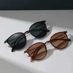 Chic Vintage-Inspired Round & Cat Eye Sunglasses for Women & Men - 2-Pair Set (Black demi)
