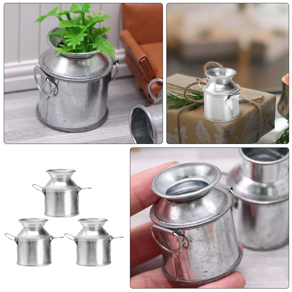 3 Pcs Milk Jug Tin Bucket Mini Metal Buckets Small Iron Vase Vases for Flowers Tiny House 3