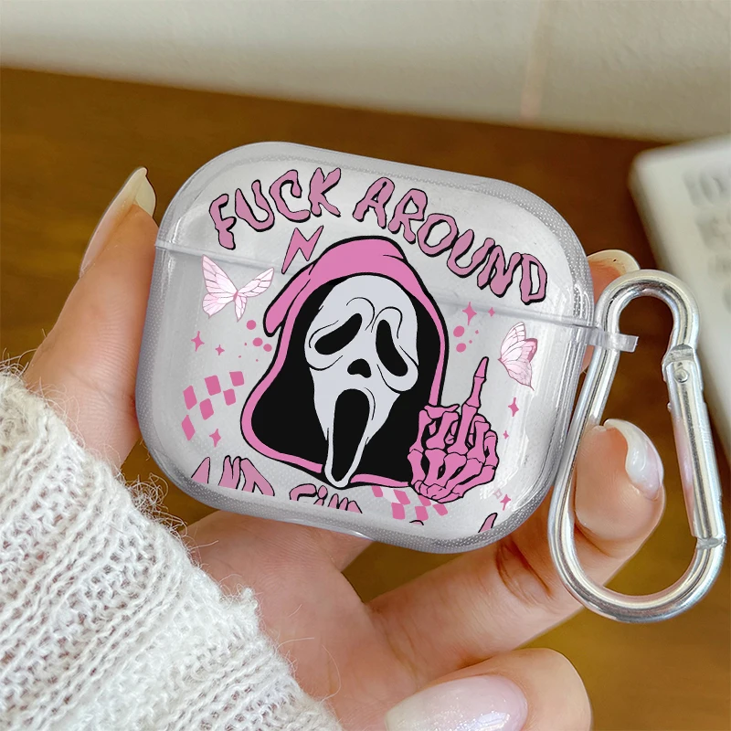 Gothic Print AirPods Case with Carabiner for AirPods 4 3 2 1