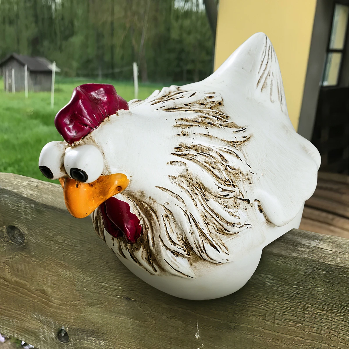 1PC waterproof resin material fence decoration white little hen decoration, funny expression courtyard fence decoration hen