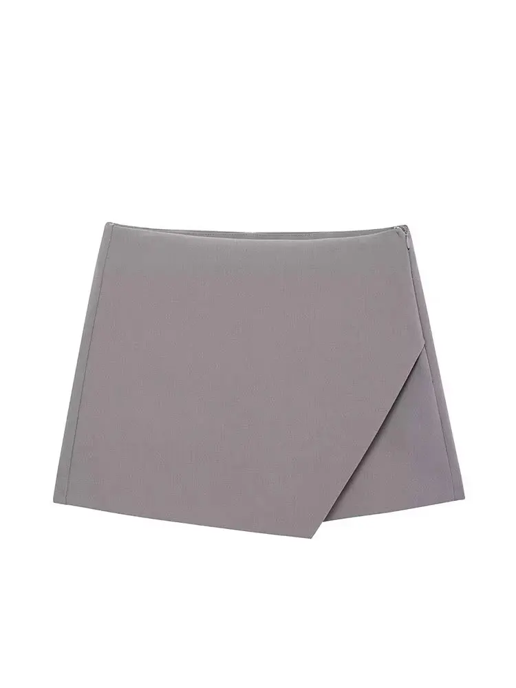 HH Women Elegant Solid Mini Skirt Shorts Side Zipper Asymmetric Hem High Waist Skirts 2025 Summer Lady Slim Shorts Skirts