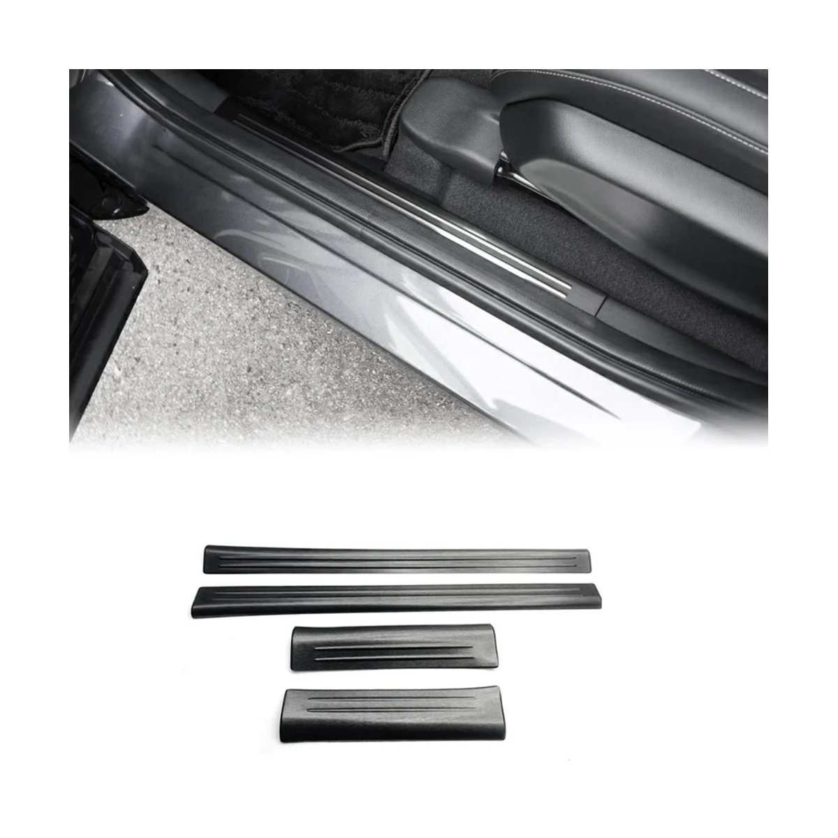 전면 후면 내부 문짝 씰 페달 트림 커버, 혼다 베젤 HR-V HRV 2021-2023 스커프 플레이트, 스테인레스 스틸 블랙, 4 개