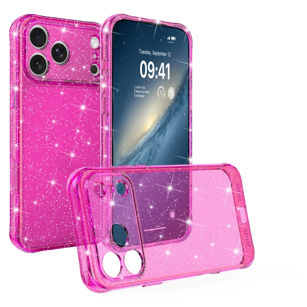 Luxury Glitter Transparent Sparkling Case with Camera Protection and Shockproof Clear Bumper Cover