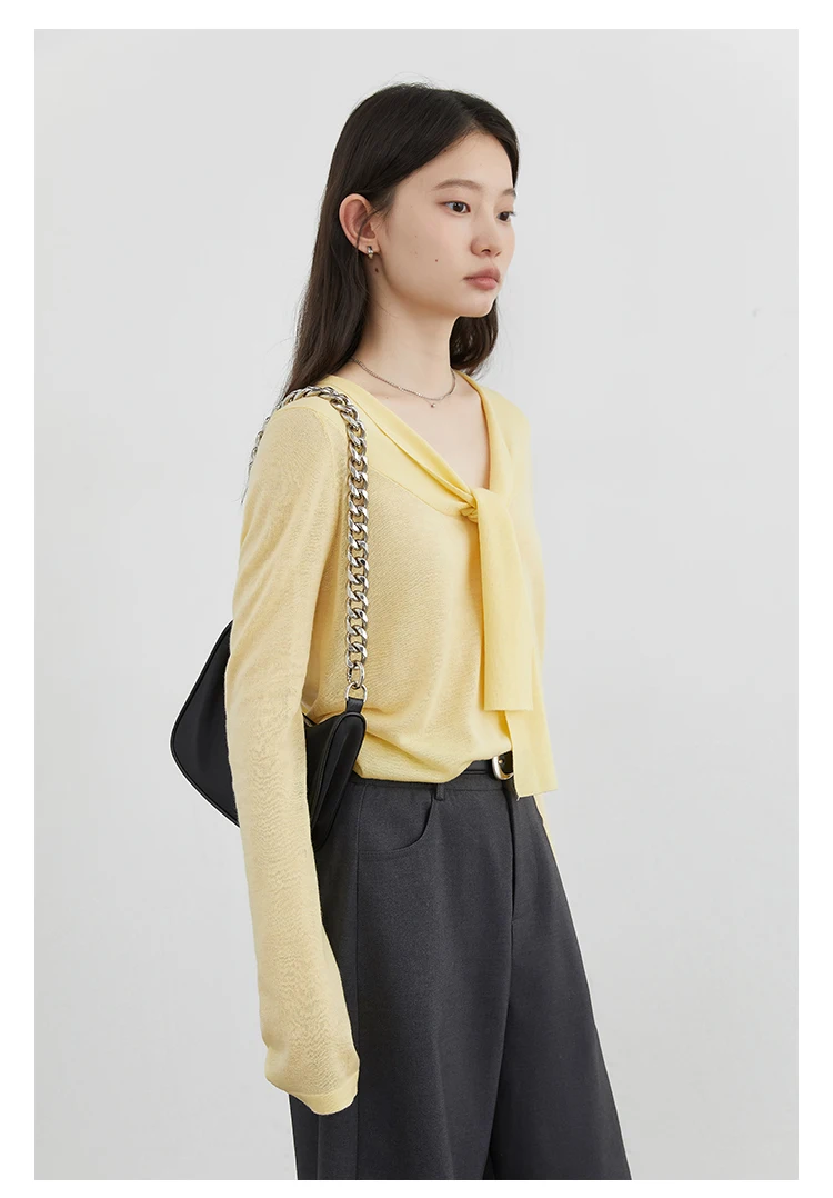 CHIC VEN Women Sweaters Pullovers Loose Casual New V-neck Lace Up Lightweight Female Knitted Jumpers Spring Autumn 2025