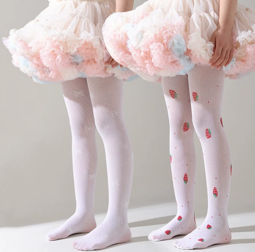 Children Tights Kids Girls Fashion Stockings Print Strawberry Thin Soft Pantyhose Summer Mesh 3-12 Years