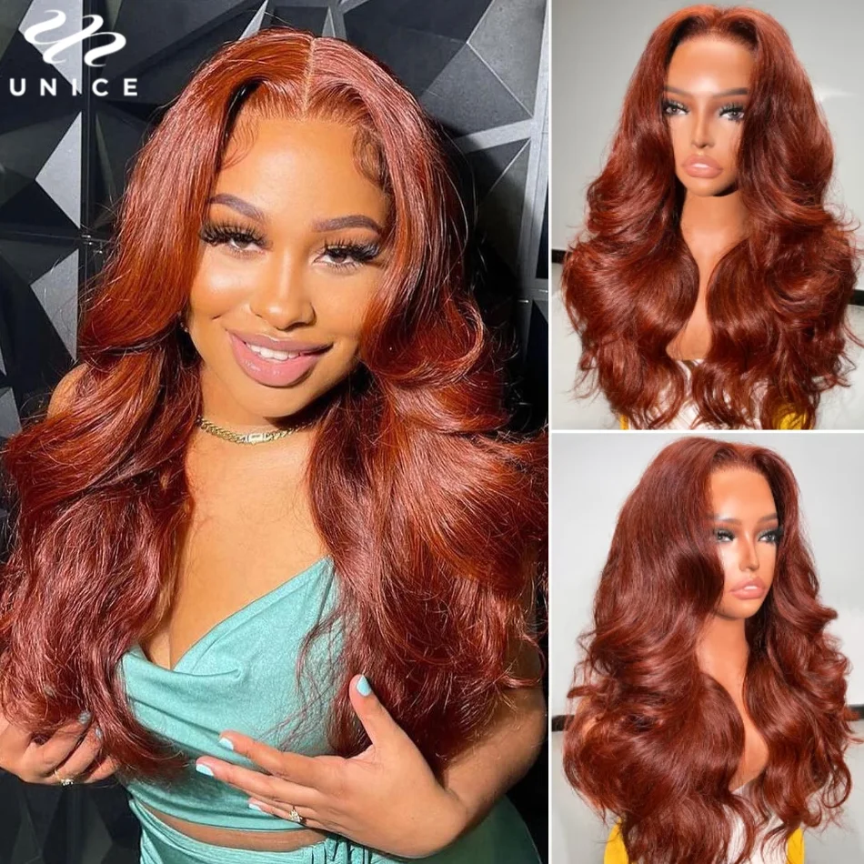 

UNice Pre Everything Wear Go Lace Wig Pre Cut Pre Bleached 7x5 13X4 Lace Frontal Wig Human Hair Reddish Brown Body Wave Wig