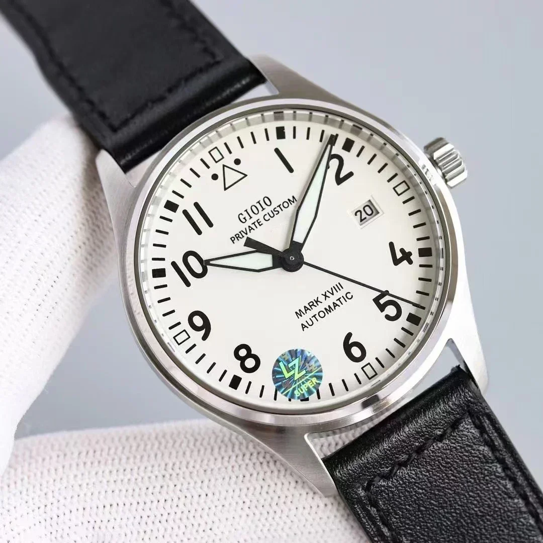 

Luxury Mens Automatic Mechanical Watch Brown Black Leather Stainless Steel Luminous White Dial