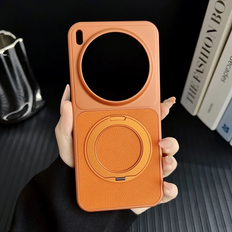 Fashion Magnetic Lychee Texture PU Leather Ultra Thin 360° Rotation Ring Stand Case