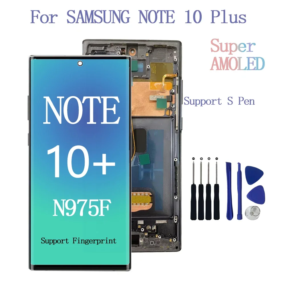 Super Amoled Con Cornice Per Samsung Galaxy Note 10 Plus N975F Display Touch Screen Digitizer Assembly Per Samsung Note 10 Plus