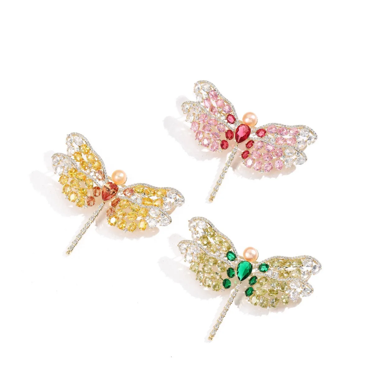 Colored dragonfly zircon natural freshwater pearl brooch