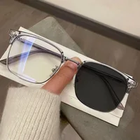 Lunettes photochromiques Anti-rayonnement à lumière bleue, monture carrée en métal, lunettes d'ordinateur pour femmes et hommes, lentille remplaçable 2