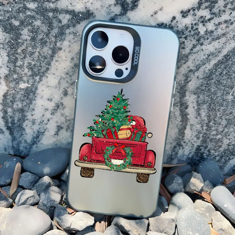 Weihnachtliche Baum- und Weihnachtsmann-Handyhülle für iPhone 13 12 11 Pro Max Mini 17 16 15 14 Plus Pro Max Landschafts-Laser-Rückseiten-Cover – Detail 9