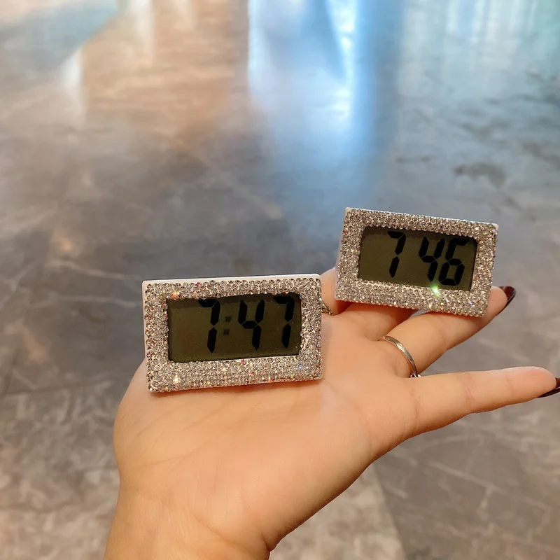 Bling Mini Alarm Clock Bedroom Gadgets and Accessories Kawaii Desk Decor Diamond Encrusted Desk Watch Desk LED Digital Clock 2
