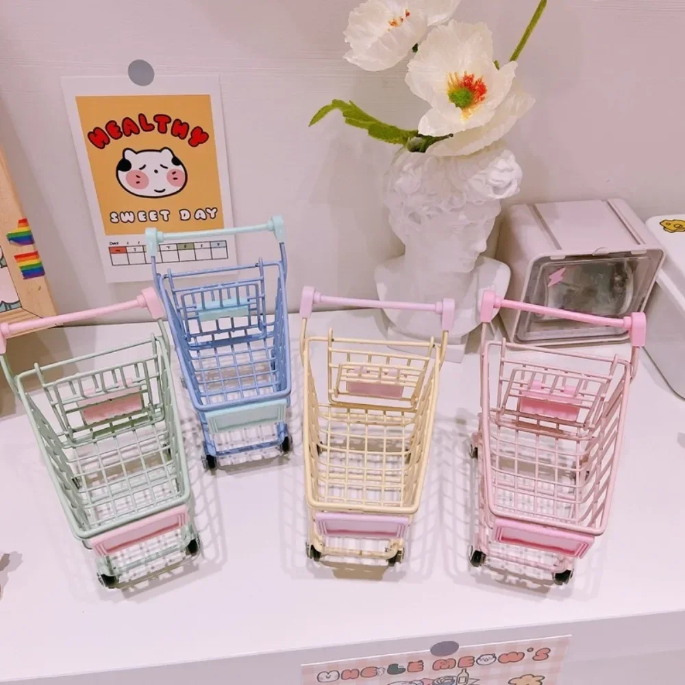 Mini Shopping Cart Simulation Supermarket Handcart Kids Craft Toy Shopping Utility Cart Storage Toy Holder Gifts for Children 3