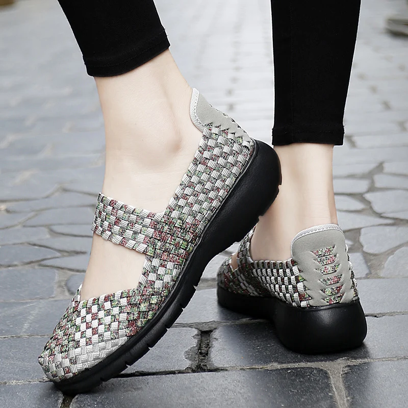 STRONGSHEN Summer Women Woven Shallow Shoes Lady Handmade Flats Sneakers Breathable Lightweight Women Slip On Casual Shoes 4
