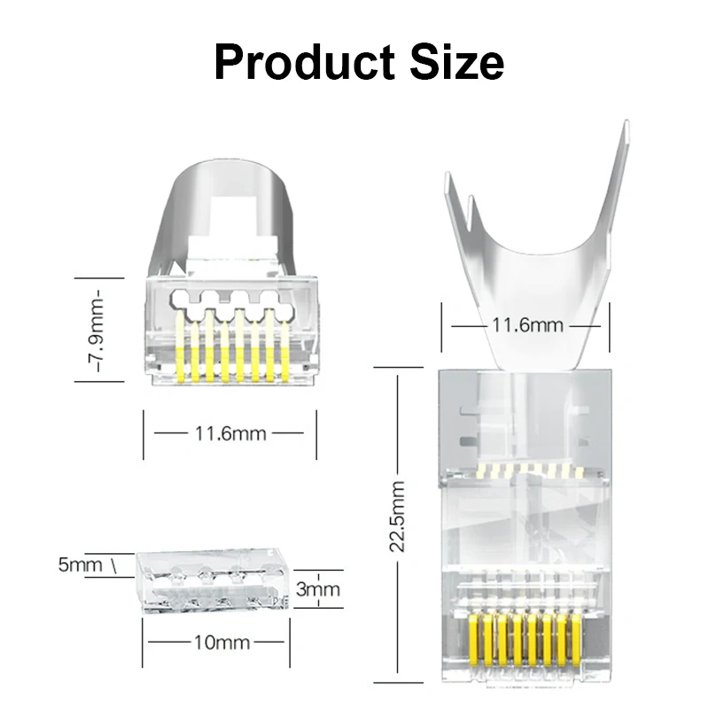 ONTi 10/50/100pcs CAT5E CAT6 CAT7 Plug RJ45 Connector 50U Gold Plated End Pass Through Network Cable Modular 8P8C Connector — view 6