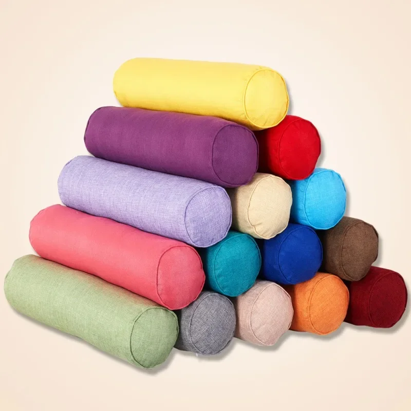 Solid Color Cotton and Linen Cylindrical Lumbar Backrest Office Sofa Headboard Cushion Removable and Washable Candy Pillow