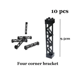 City Train Railway Building Blocks Set - Tracks, Station, and Buffer Stop Bricks Collection (10pcs black)
