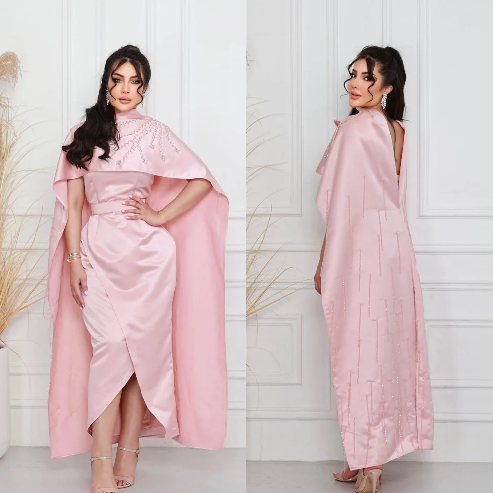 Evening Jersey Sequined Beading Ruched Clubbing A-line High Collar Bespoke Occasion Gown Midi Dresses Saudi Arabia