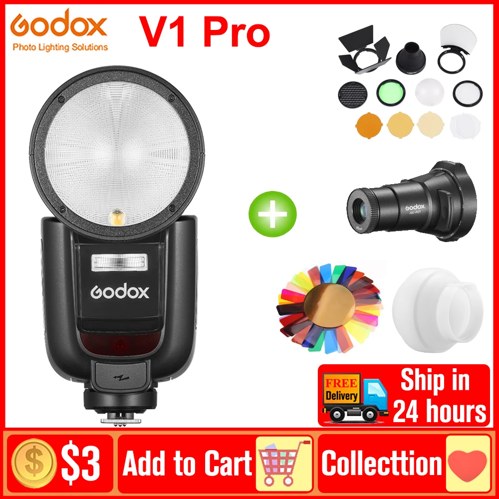 

Godox V1 Pro V1Pro V1-C V1-N V1-S V1-F TTL Li-ion Round Head Camera Flash Wireless Speedlight For Canon Sony Nikon Fuji Olympus